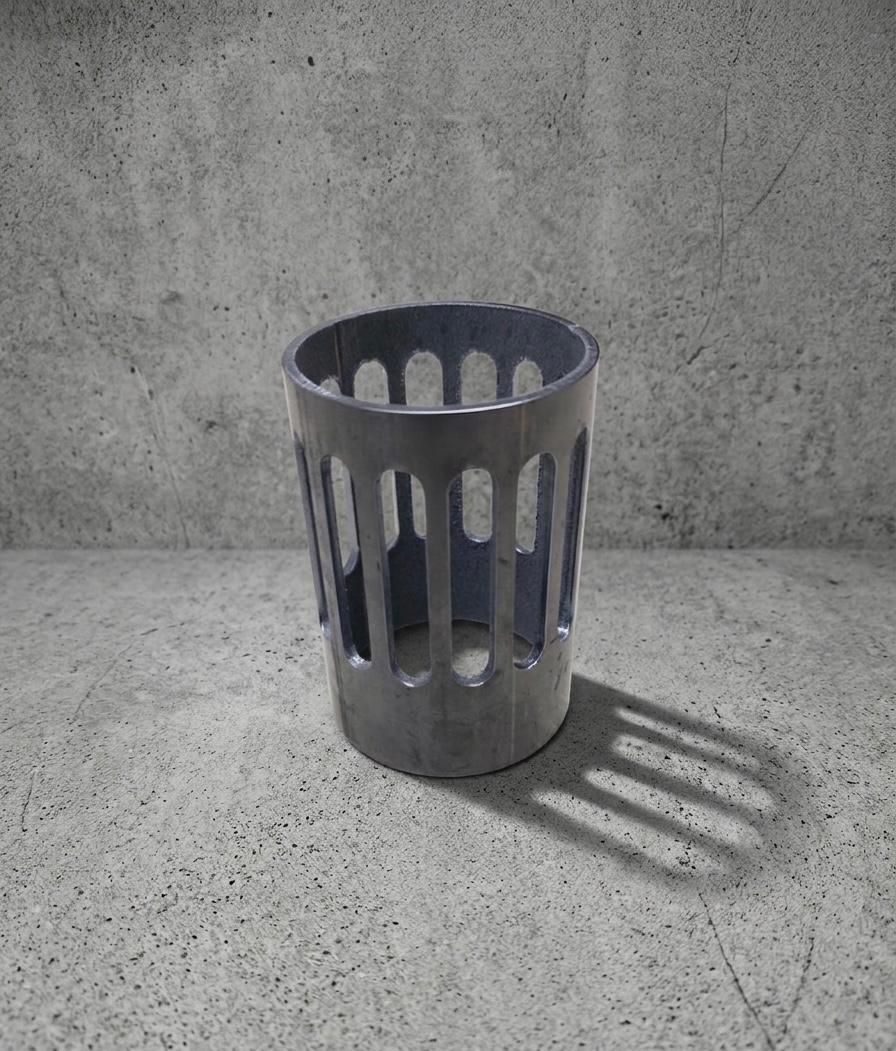 Aluminium cylindrical component with elongated stadium-shaped slot cutouts