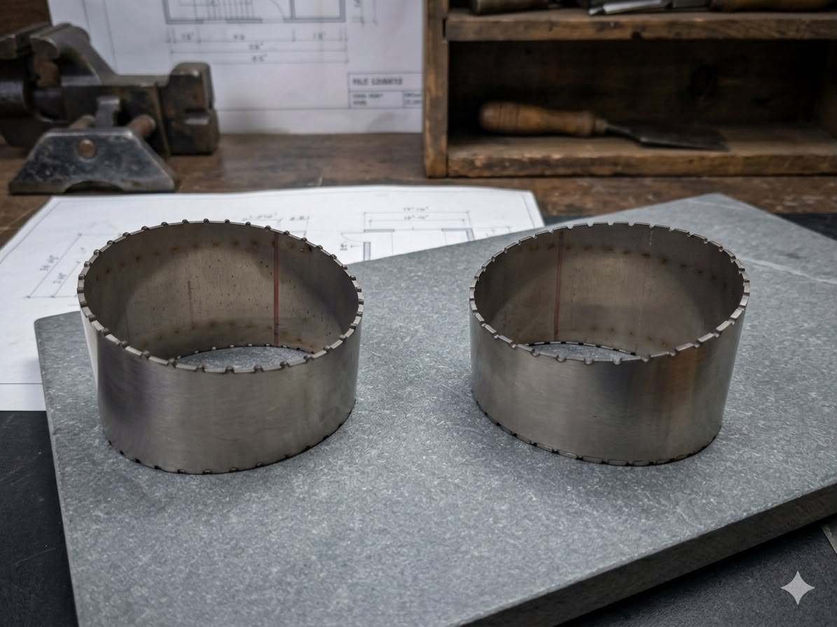 Laser-cut steel rings with precision-machined serrated edge profiles